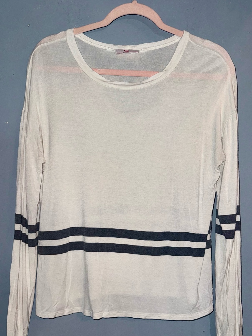Q USA White Black Varsity Stripe Long Sleeve Top